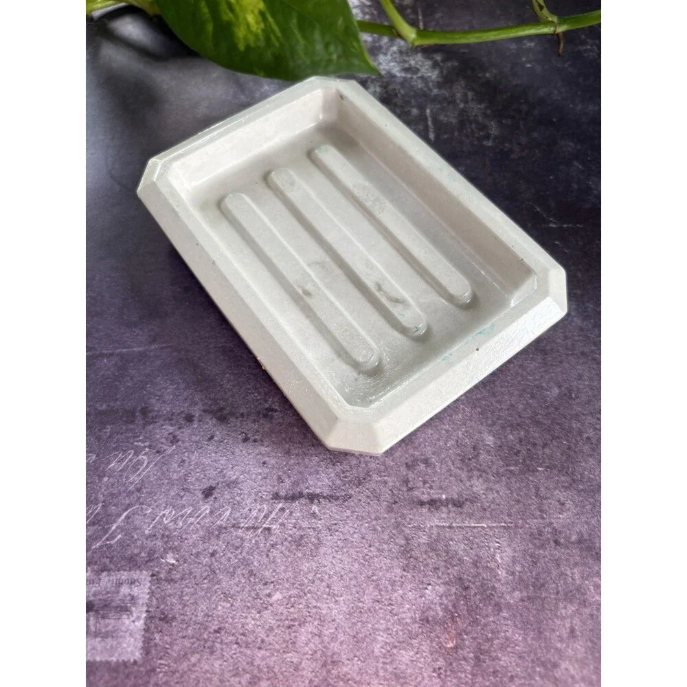 Handmade Soap Dish Cement Soap Holder Rectangular Bathroom Kitchen Beige